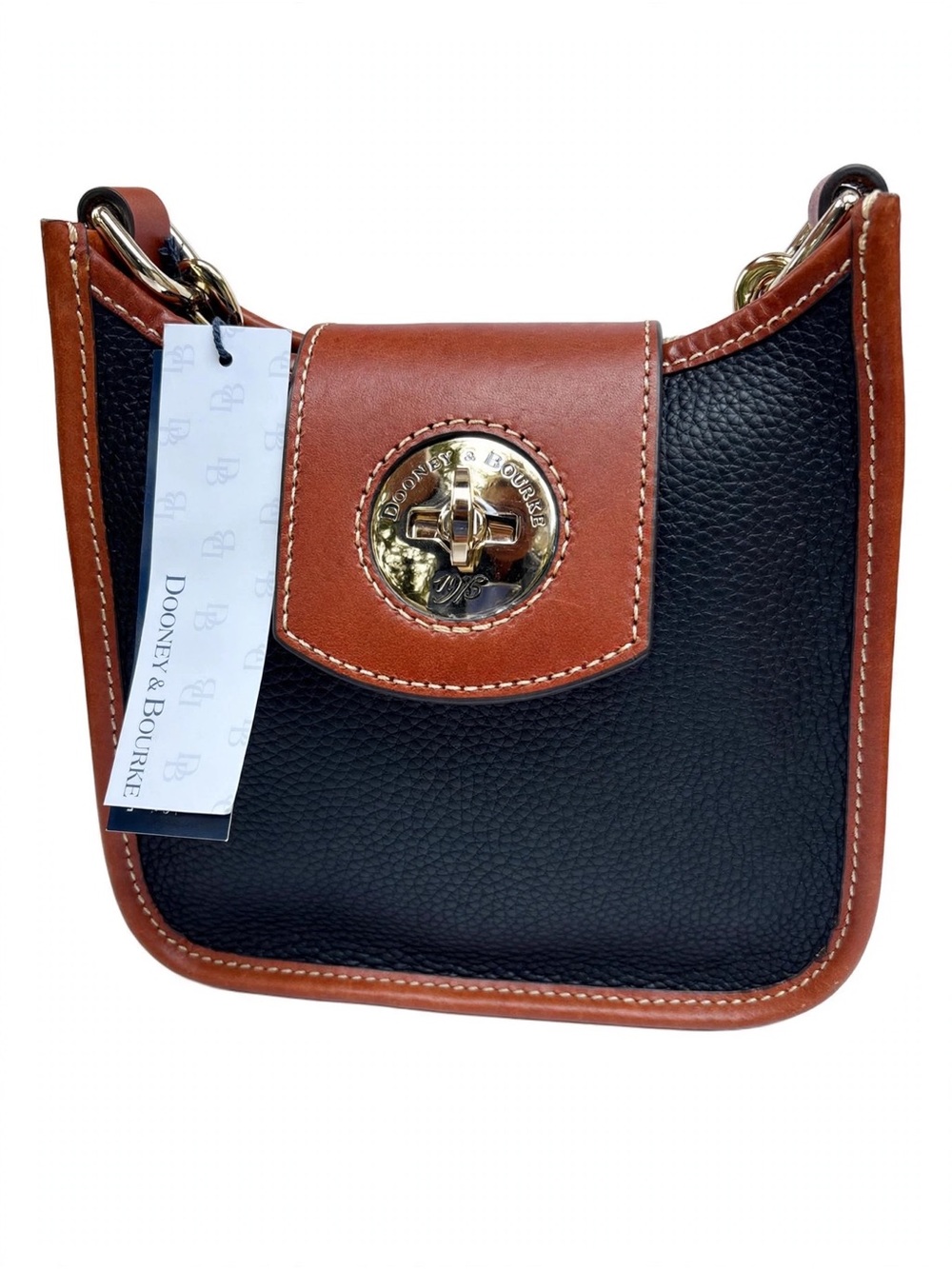 Dooney & Bourke Pebble Turnlock Crossbody Black Tan NWT Dust Bag